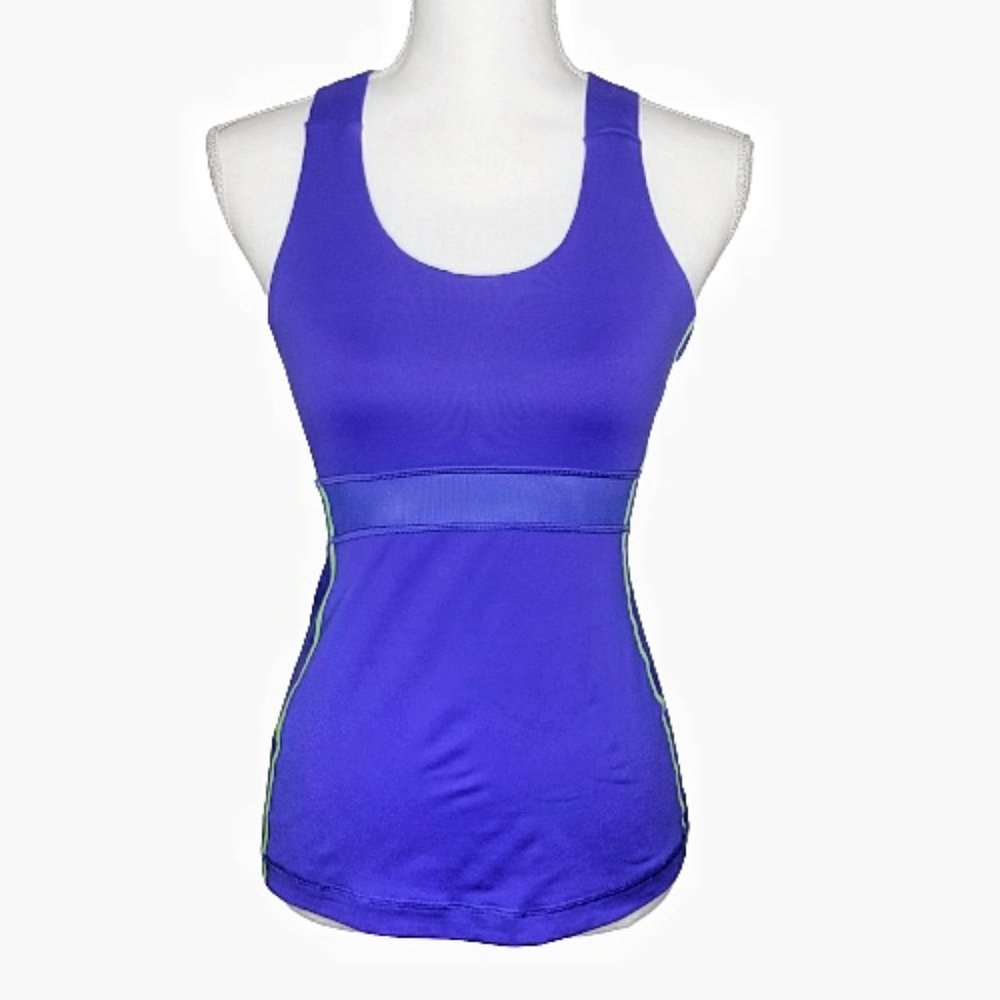 Lululemon Sz 4 Swift Mesh Tank Top Built In Bra Blue Lime Green Women's #2444